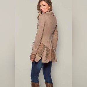 VENUS Women's Tan Faux Suede & Lace Western Boho Dress Jacket